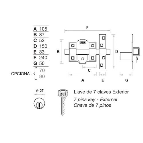 Cerrojo FAC 101/105 delta con sistema R o L